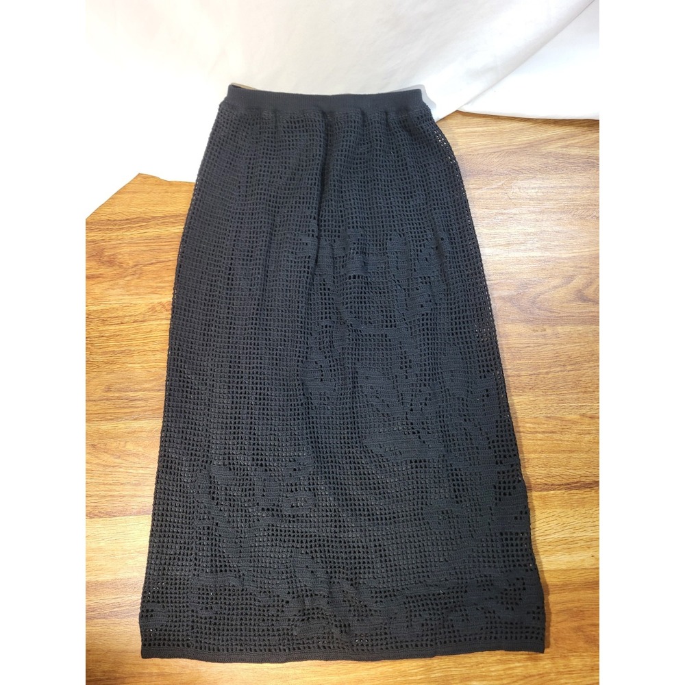 J Jill Size XS Black Crochet Maxi Skirt